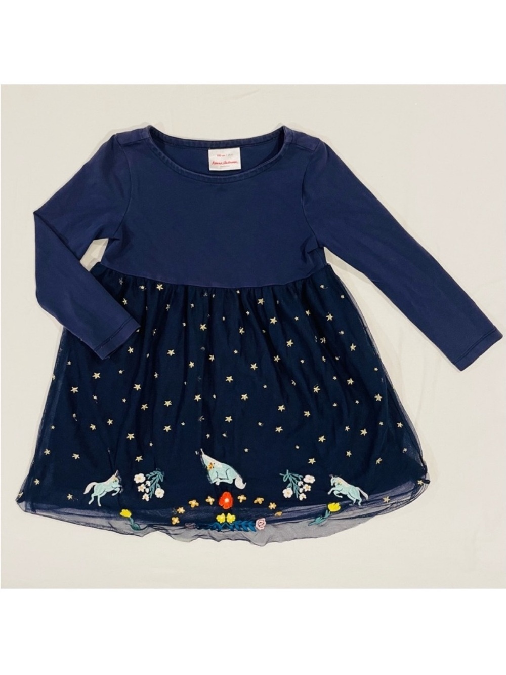 Hanna Andersson Unicorns Dress Girls 4 100 cm Make It Magic Soft Tulle Navy Blue